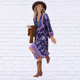 Printed Tie Neck Long Sleeve Midi Dress