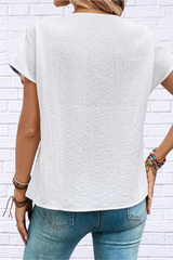 Tassel Tie Neck Short Sleeve Blouse