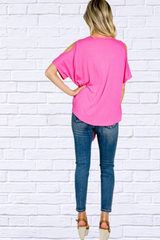 Demetria Cold Shoulder Button Down Tie Top - Plain Pink and Plain Light Blue