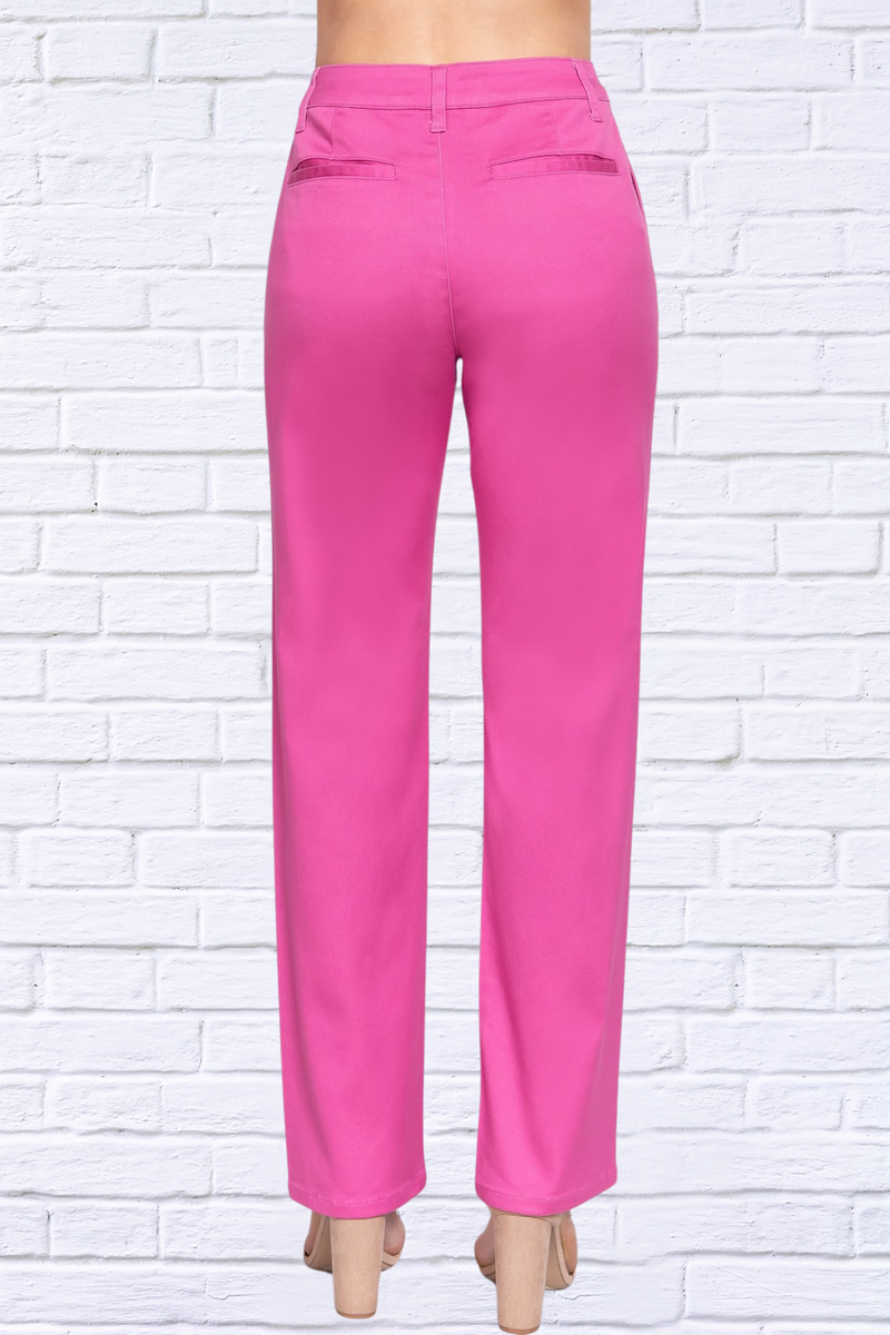 Hot Pink High Waist Straight Twill Pants