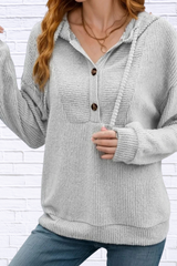 Button-Front Drawstring Hoodie