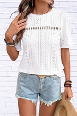 Eyelet Lace Detail Short Sleeve Blouse