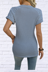 Hollow Out Waffle Knit Short Sleeve T-Shirt