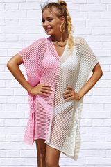 Openwork Contrast Slit Knit Cover Up