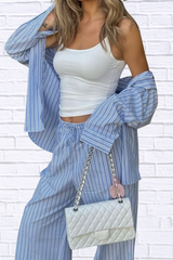 Striped Button Up Shirt and Pants Set