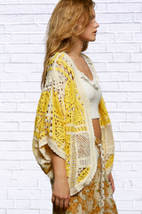 Golden Glow  Open Front Crochet Cardigan with Scalloped Edge