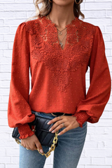 Swiss Dot Lace Detail Long Sleeve Blouse