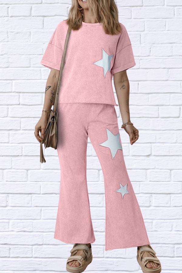 Star Round Neck Half Sleeve Top and Pants Set