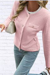 Front Ribbed Long Sleeve Cardigan