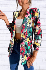 Vibrant Floral Print Open Front Blazer