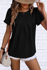 Ruched Round Neck Petal Sleeve Blouse
