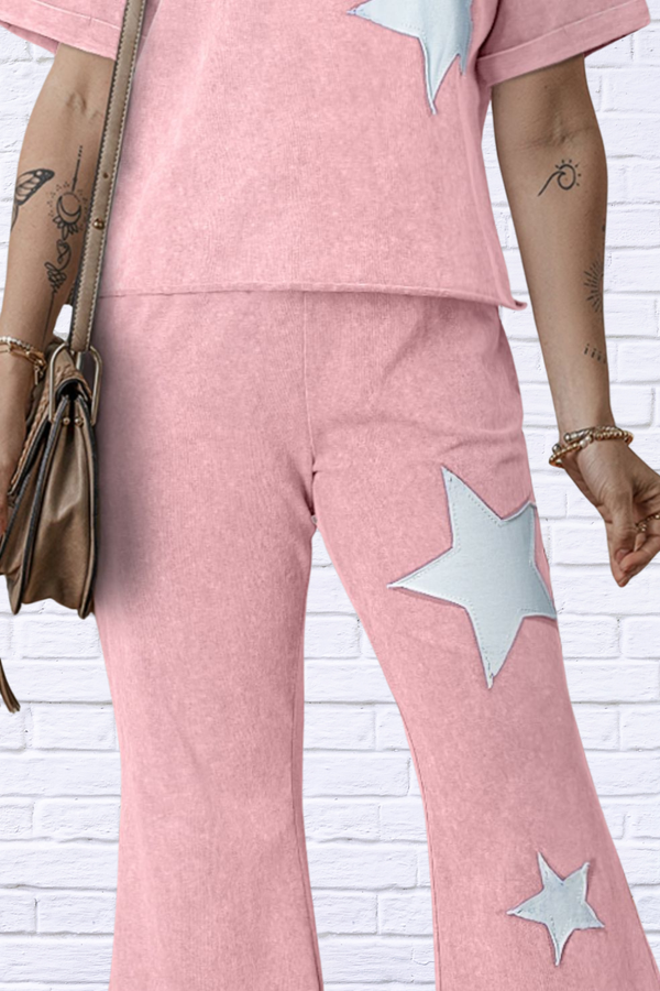 Star Round Neck Half Sleeve Top and Pants Set