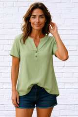 Full Size Notched Short Sleeve Blouse Plus Size
