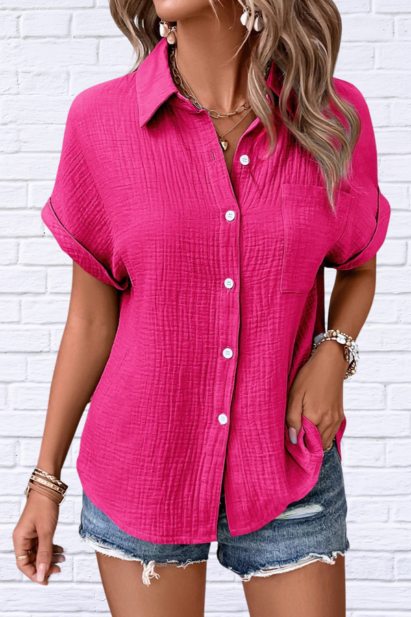 Textured Button Up Short Sleeve Shirt