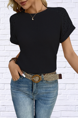 Hollow Out Waffle Knit Short Sleeve T-Shirt