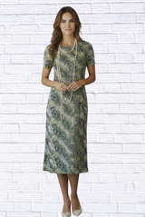 Jenneke Palm Leaf Shift Dress - Palm Green Leafs Printed on a white Back Ground