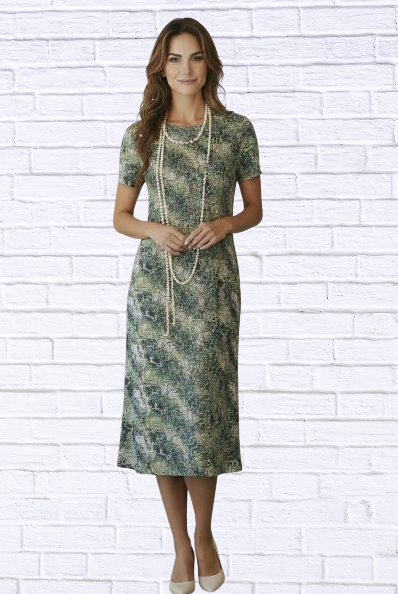 Jenneke Palm Leaf Shift Dress - Palm Green Leafs Printed on a white Back Ground