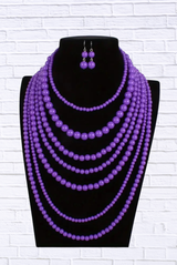 Lavender Layered Beaded Necklace & Earring Set – Statement Fashion Jewelry