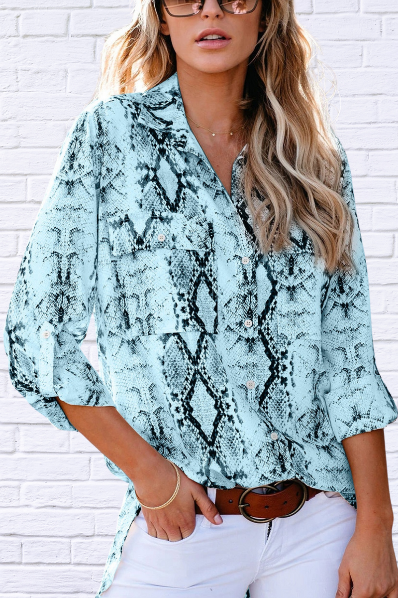 Pockted Printed Button Up Shirt