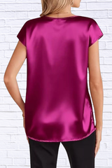 Satin V-Neck Short Sleeve Blouse