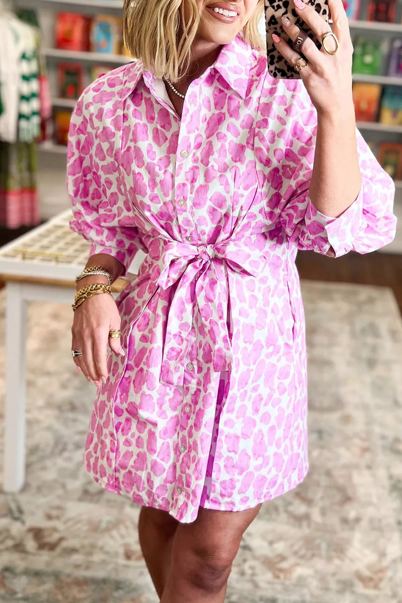 Leopard Print Mini Shirt Dress