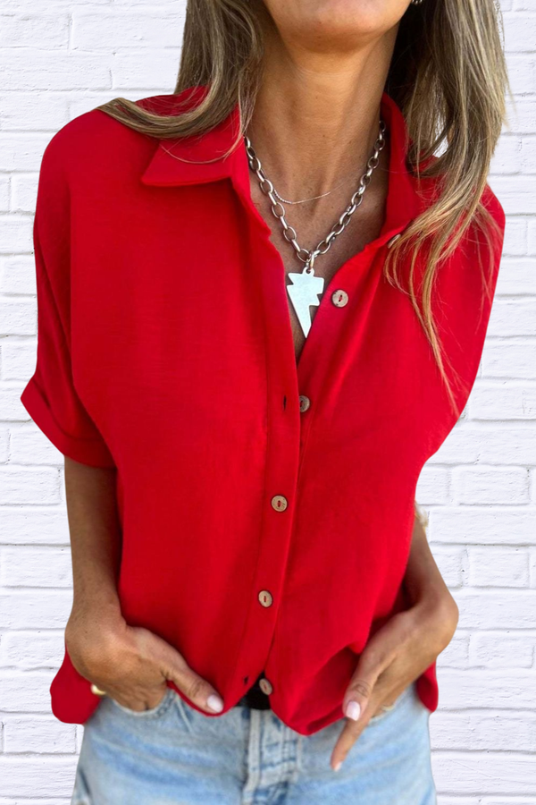 Full Size Collared Neck Half Sleeve Shirt Plus Size