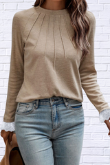 Audrey Lace Detail Round Neck Long Sleeve T-Shirt