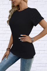 Hollow Out Waffle Knit Short Sleeve T-Shirt