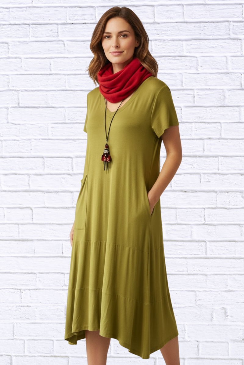 Women’s Soft Knit V-Neck Short Sleeve Maxi Dress with Pockets – Casual Summer Outfit