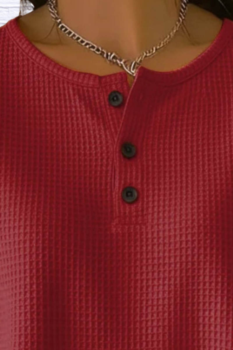 Full Size Waffle Knit Button Detail Top Plus Size