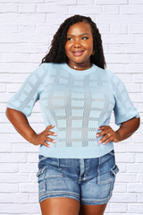 Double Take Ribbed Trim Round Neck Knit Top