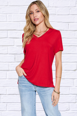 Basic Bae Full Size V-Neck High-Low T-Shirt
