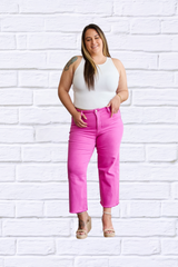 Crop Chloe Full Size Tummy Control High Waist Raw Hem Jeans