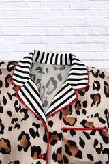 Leopard and Striped Trim Shirt and Pants Set
