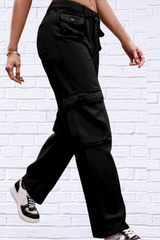 Buttoned Knee Pockets Loose Fit Jeans