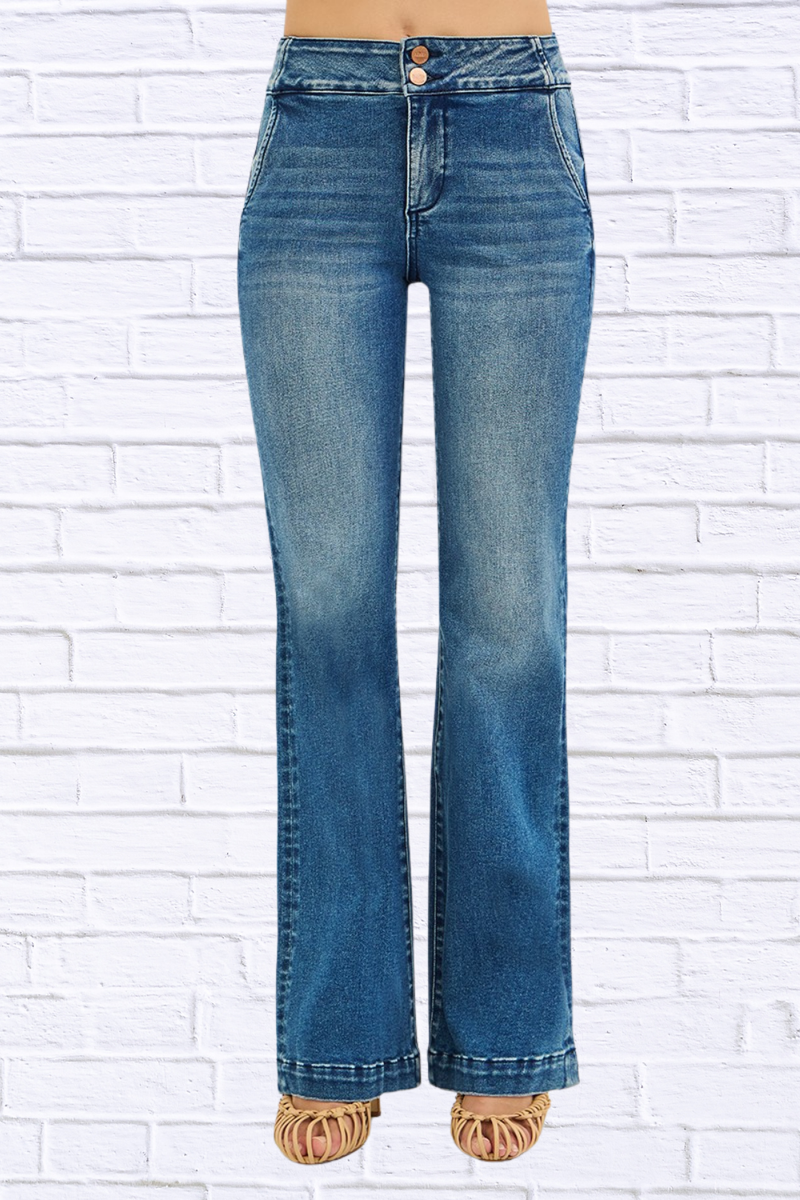 RISEN Full Size Tummy Control High Rise Bootcut Jeans with Double Button Waistband Plus Size