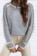 Turtleneck Contrast Trim Sweater with Ribbed Details