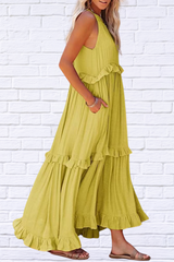 Ruffled Sleeveless Maxi Dress with Pockets