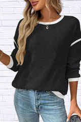 Ribbed Contrast Trim Long Sleeve Top