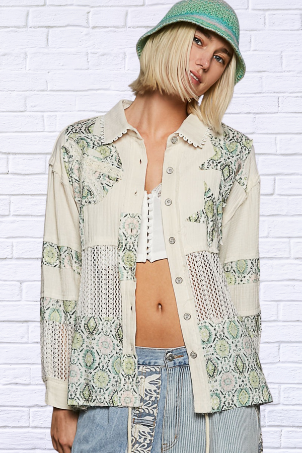 Bohemian Patchwork Button-Front Blouse – Vintage Charm Meets Modern Boho Style