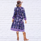 Printed Tie Neck Long Sleeve Midi Dress