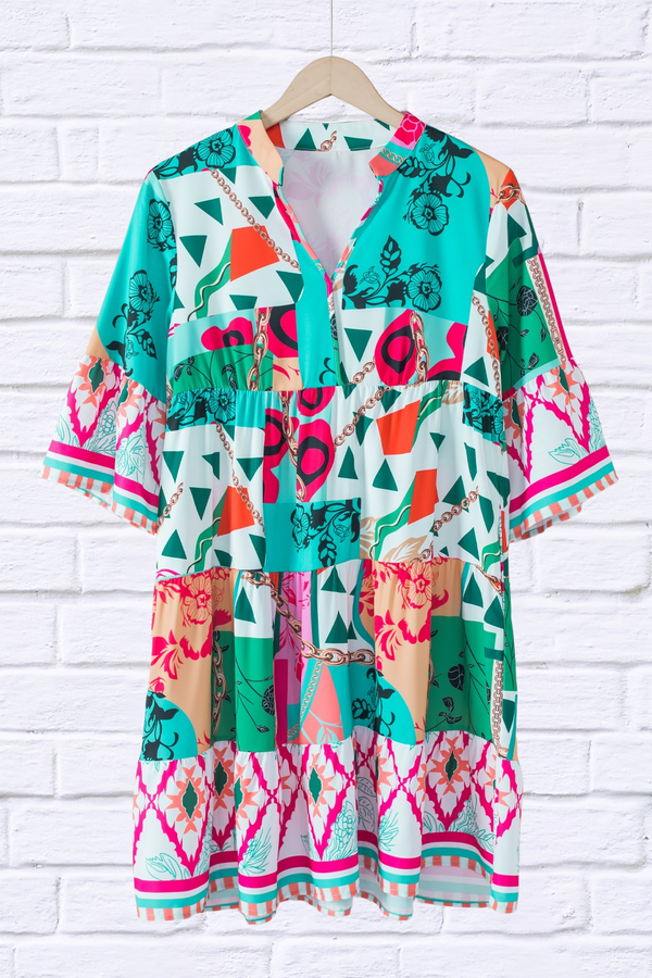 Scout Printed Surplice Half Sleeve Mini Dress