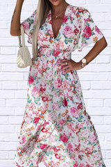 Floral Print Flutter Sleeve Maxi Dress