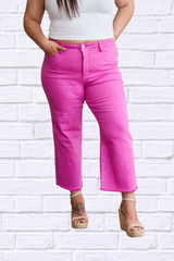 Crop Chloe Full Size Tummy Control High Waist Raw Hem Jeans