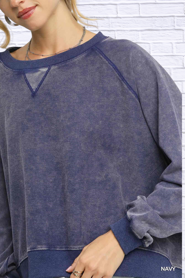 Navy Mineral Wash French Terry Sweatshirt