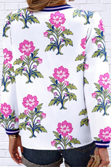 Bold Meets Feminine – Amber Floral Print Striped V-Neck Blouse