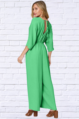 Double Take Full Size Surplice Wide Leg Jumpsuit with Pockets