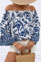 Off-Shoulder Floral Print Blouse
