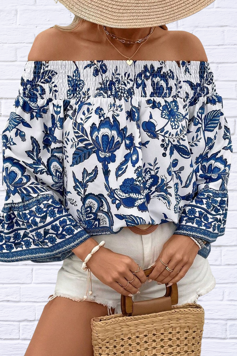 Off-Shoulder Floral Print Blouse