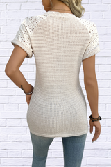 Hollow Out Waffle Knit Short Sleeve T-Shirt